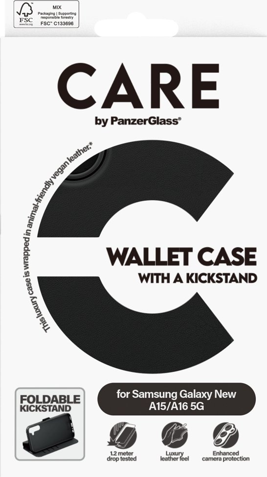 CARE by PanzerGlass - Pouzdro s klopou pro mobilní telefon - s hliníkovým stojánkem - veganská kůže - pro Samsung Galaxy A16, A16 5G