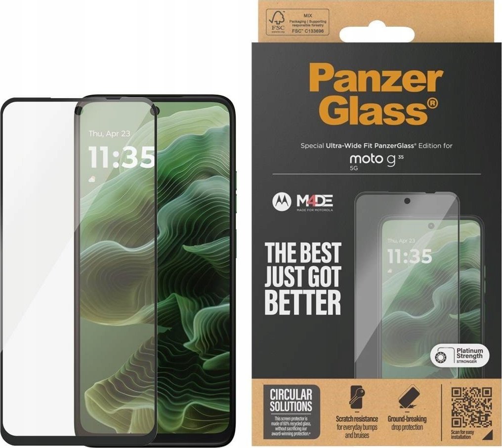 PanzerGlass - Ochrana obrazovky pro mobilní telefon - ultra široký tvar - sklo - barva rámu černá - pro Motorola Moto G35