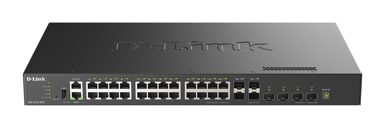 D-Link DXS-3410-32SY/E 10G Layer 3 Stackable Managed Switch, 24x 10GBASE-T, 4*10G SFP+, 4x 25G SFP28