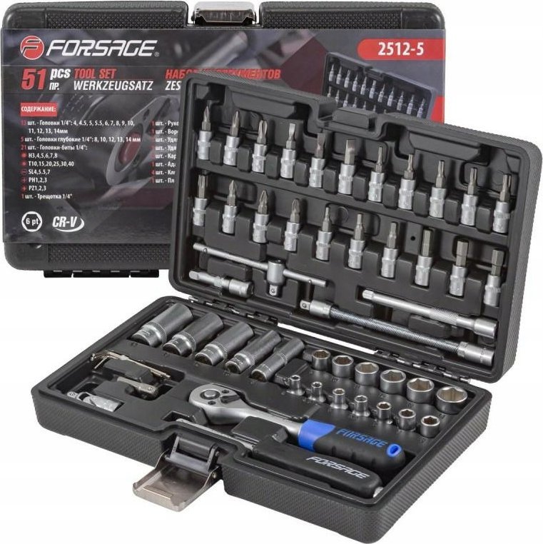 Forsage Sada nářadí Sada nářadí 51 dílů. 1/4 (4–14 mm, 6 rohů)