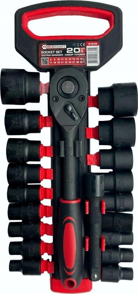 Forcekraft Sada nástrčných klíčů 1/2, 20dílná. (s ráčnou a prodlužovacím nástavcem) (8–32 mm)