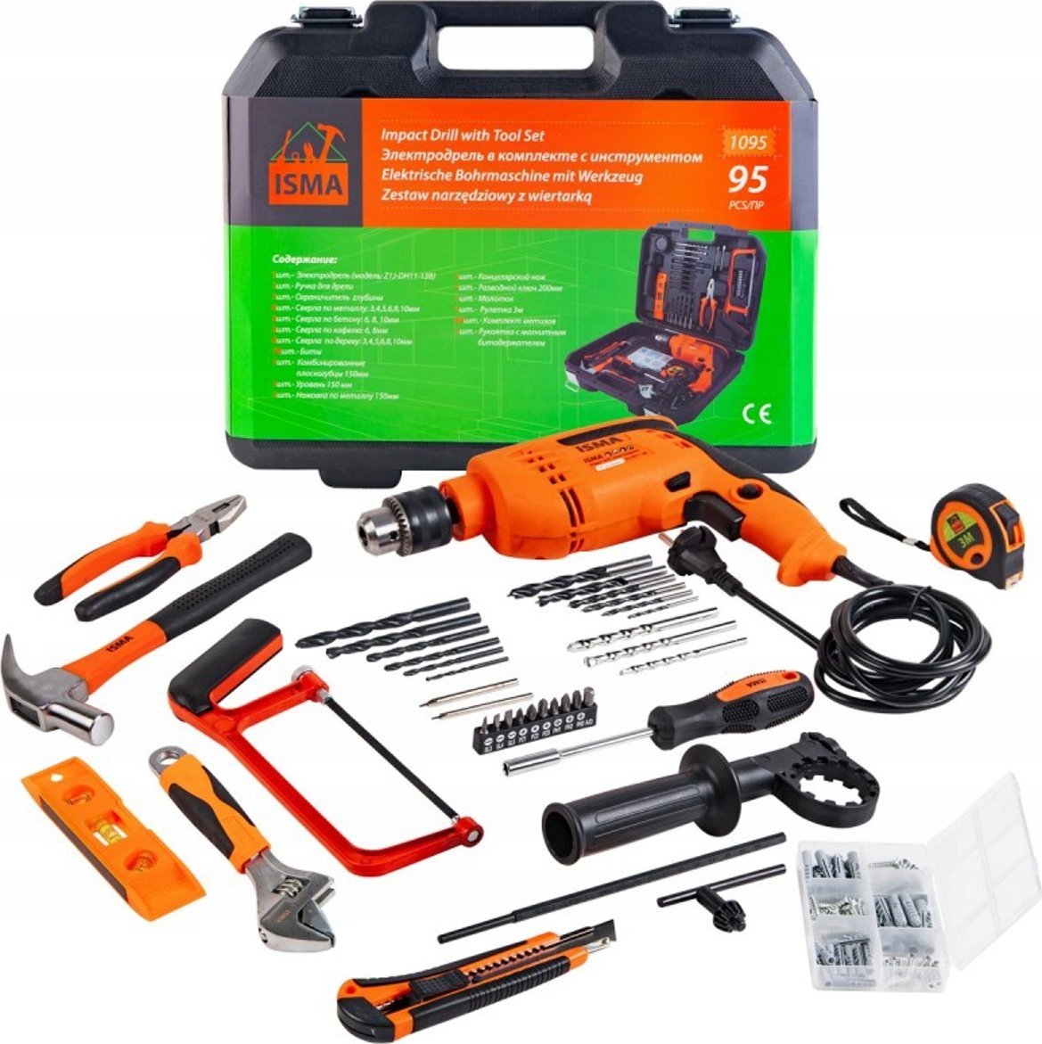 Isma vrtačka Set příklepové vrtačky 750W vrtáky kufr 95ks