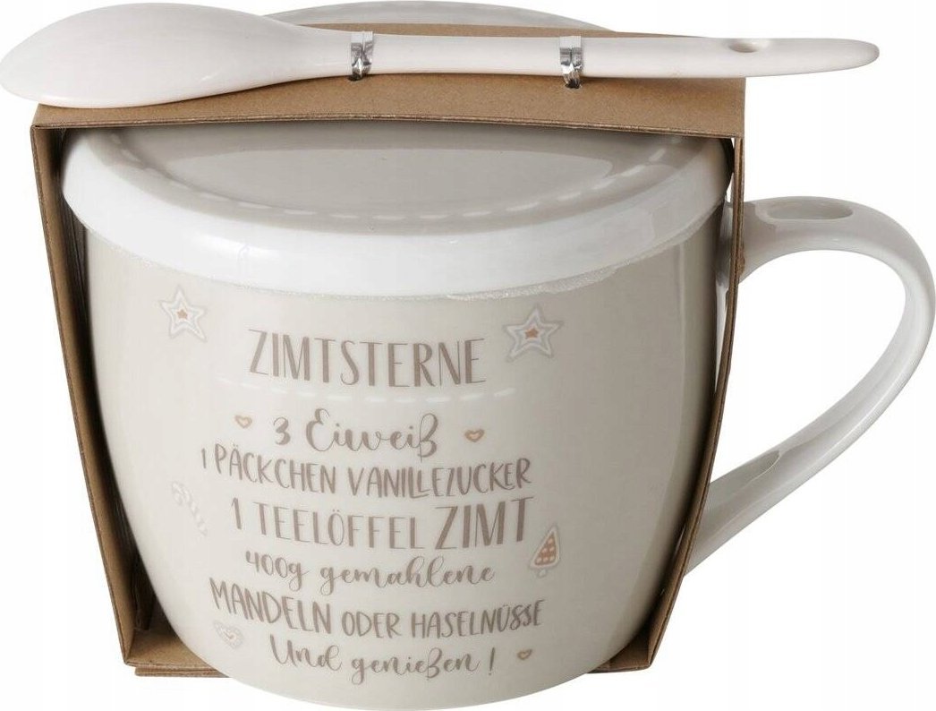 Boltze Porcelánový hrnek s víčkem a lžičkou, PEKAŘSKÝ, 600 ml