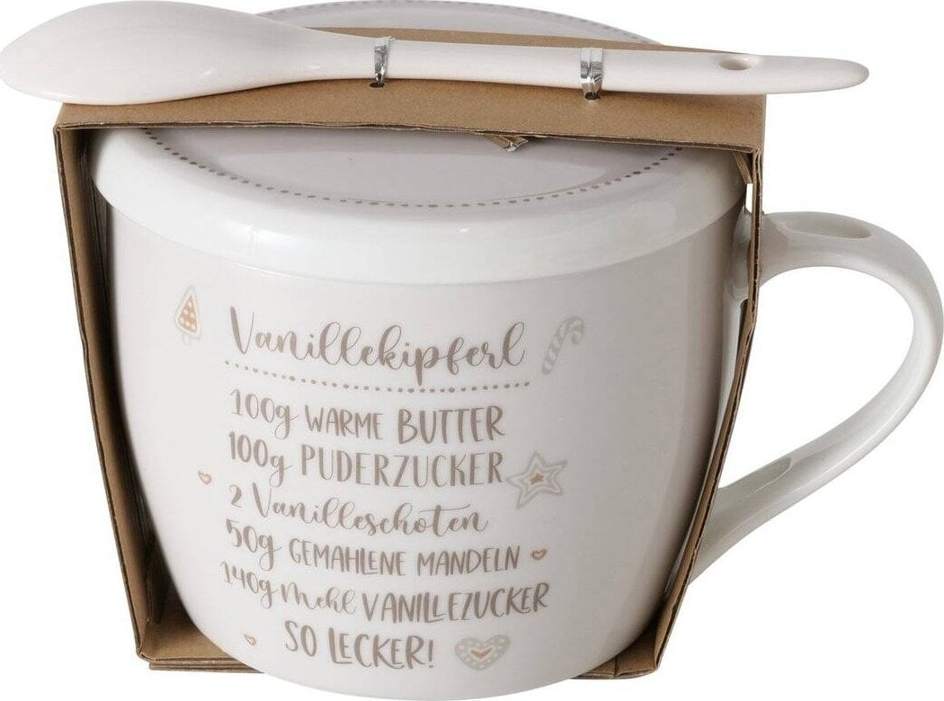 Boltze Porcelánový hrnek s víčkem a lžičkou, PEKAŘSKÝ, 600 ml