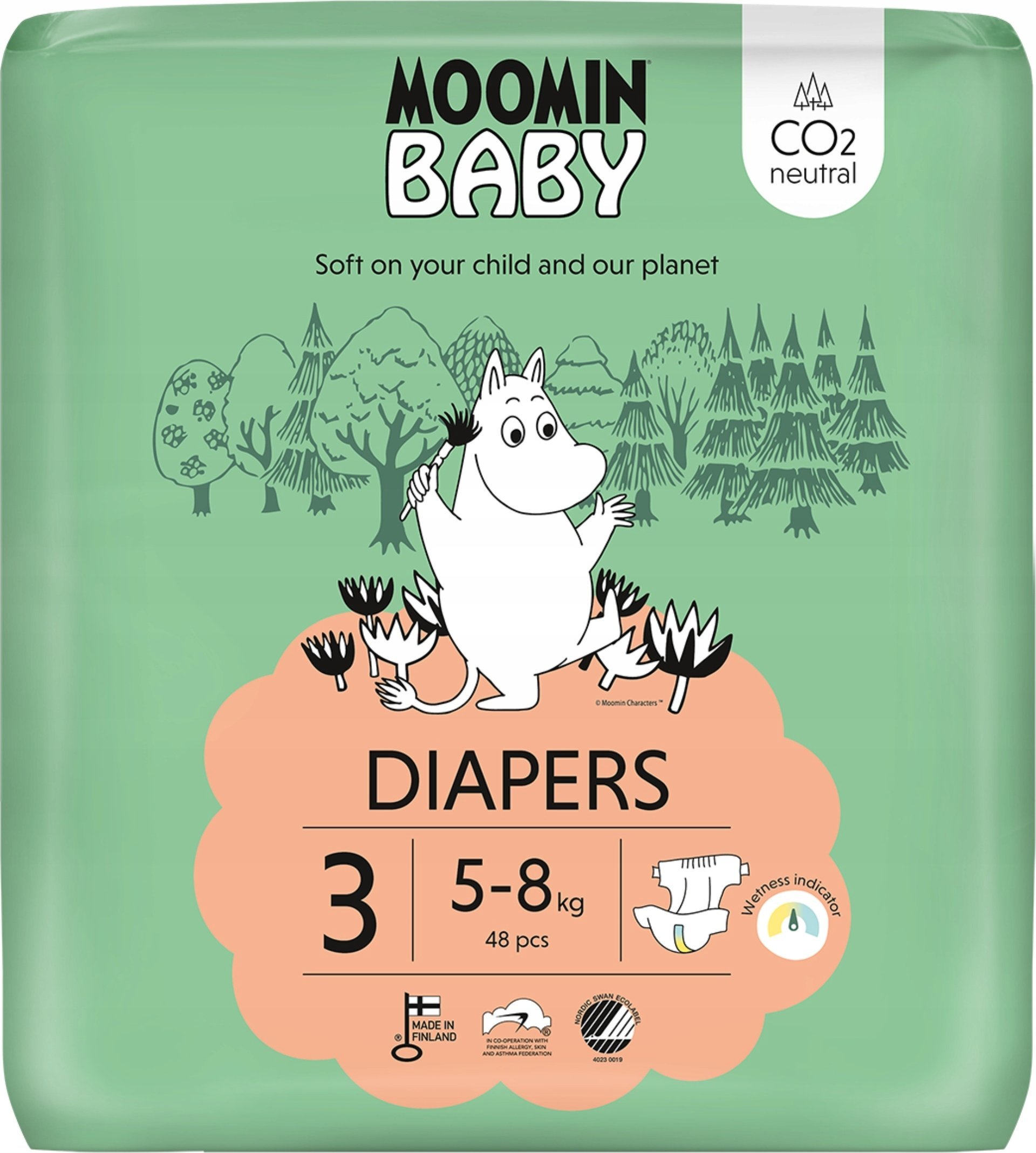 Muumi MOOMIN Baby, 3 MIDI plenky (5-8 kg), 48 ks. EKO