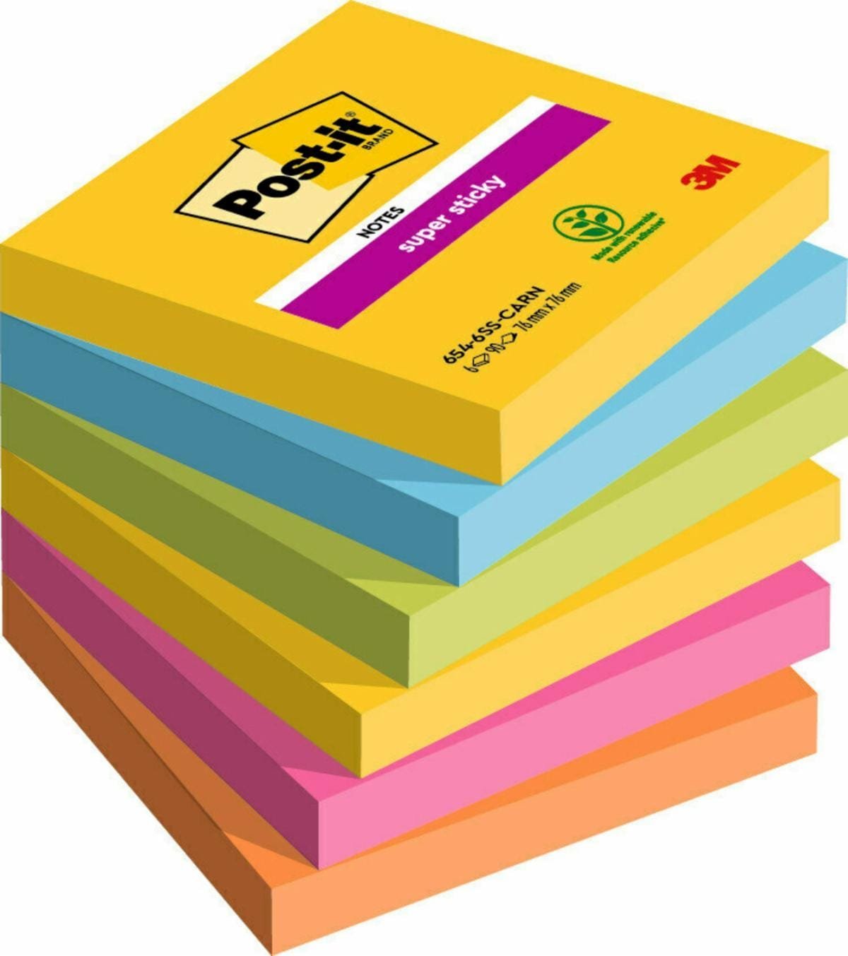 3M Post-it® Super Sticky Notes, KARNEVAL, 76x76mm, 6x90 karet.