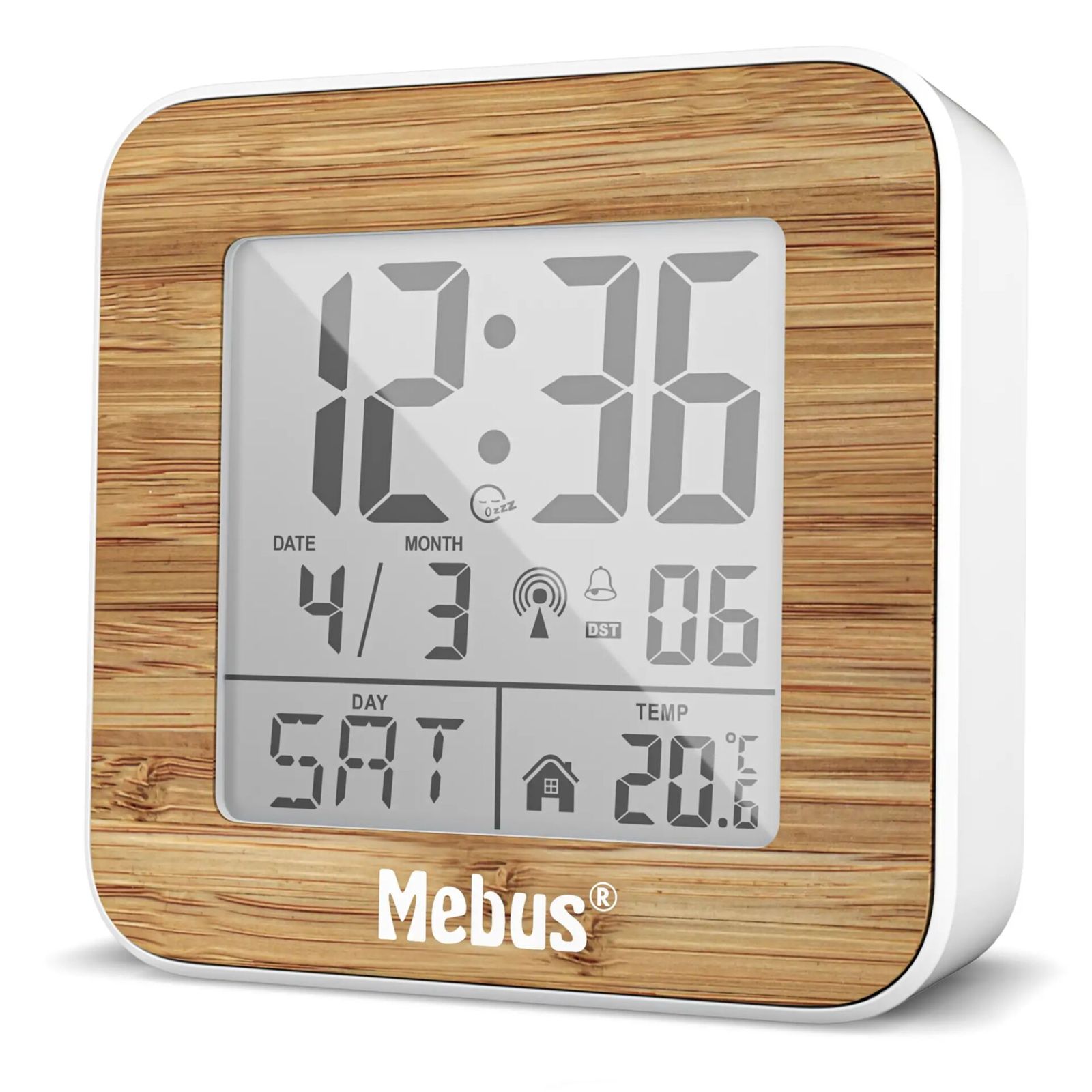 Mebus 27247  Weiß/Holzoptik Funkwecker digital