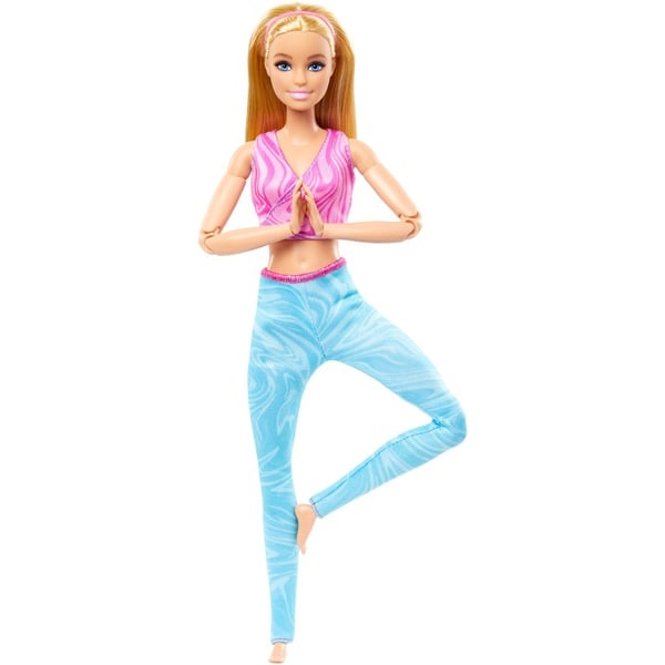Mattel Barbie Made to Move s růžovým sportovním topem a modrými panenkami na jógu