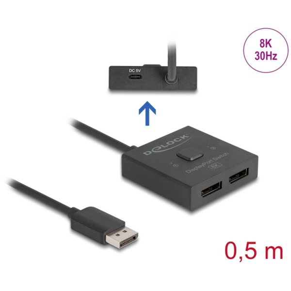 DeLOCK DisplayPort Switch 2 > 1 obousměrný 8K