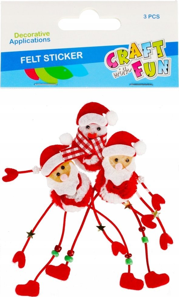Craft with Fun ORNAMENT BN FELT SANTA 3 KS CF PBH 12/144