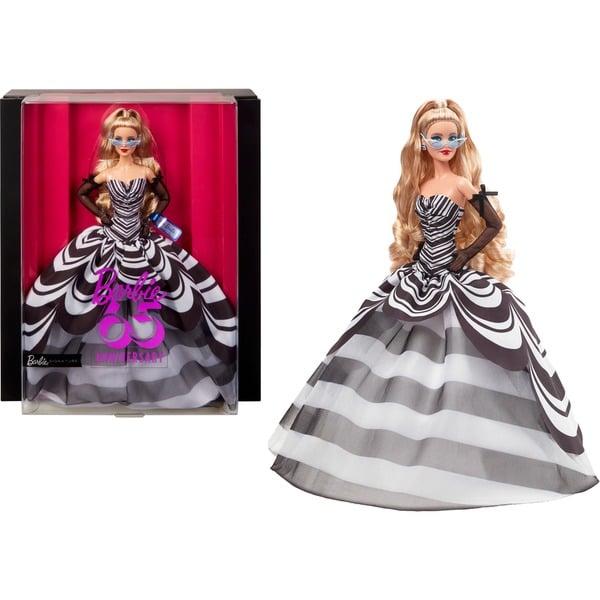 Sběratelská panenka Mattel Barbie Signature k 65. výročí s blond vlasy a černobílým hábitem