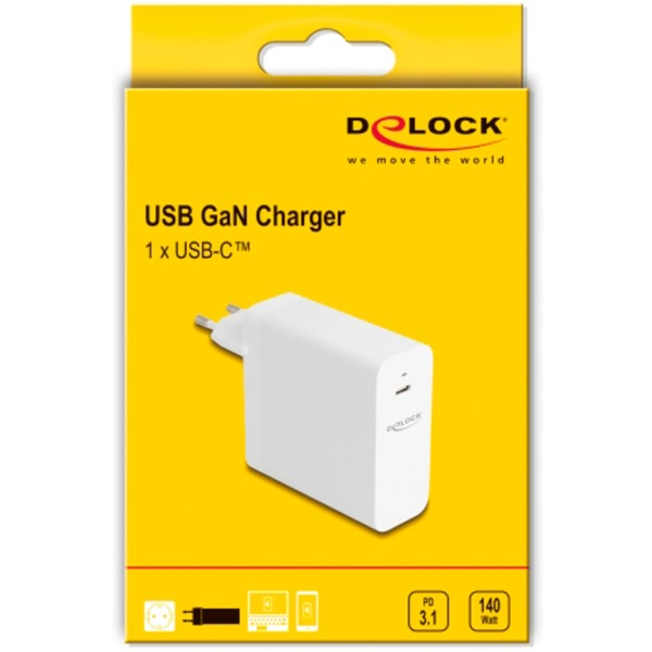 DeLOCK USB GaN nabíječka 1x USB-C, 140 wattů