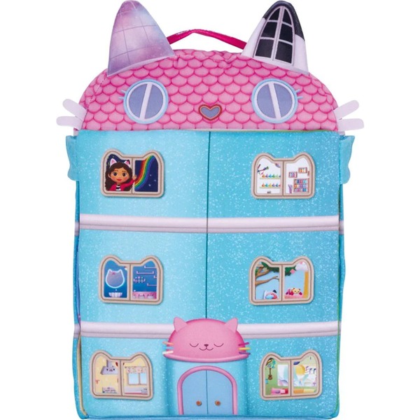 Schmidt Spiele  Gabby s Dollhouse: Domeček pro panenky se 3 figurkami a výtahem vyrobený z plyše, hrací budova