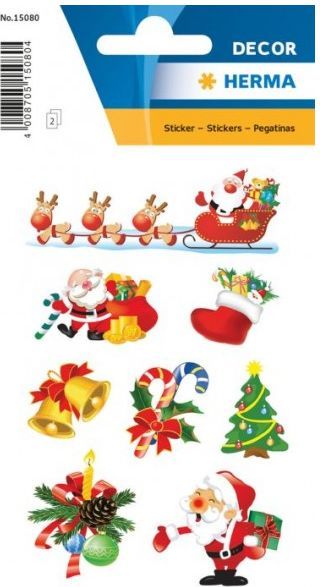 Herma Vánoční samolepky s motivem Santa Clause. 3 archy po 10 samolepkách 15080.