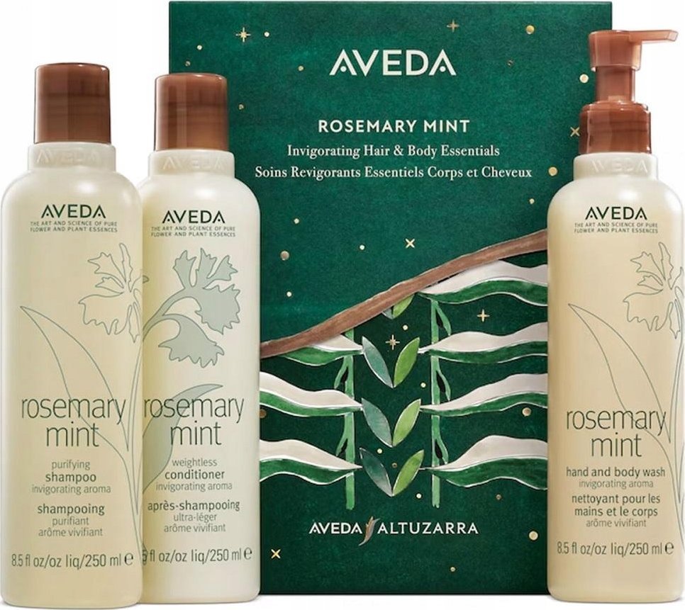 AVEDA_SET Rosemary Mint Shampoo šampon na vlasy 250 ml + Rosemary Mint Weightless Conditioner vlasový kondicionér 250 ml + Rosemary Mint Hand and Body Wash mycí prostředek na tělo a ruce 250 ml