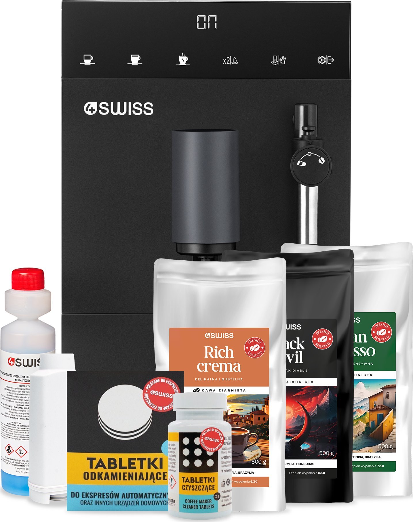 4Swiss A22 Modena tlakový kávovar + sada 3 porcí kávy 500 g + čisticí prostředky a filtr