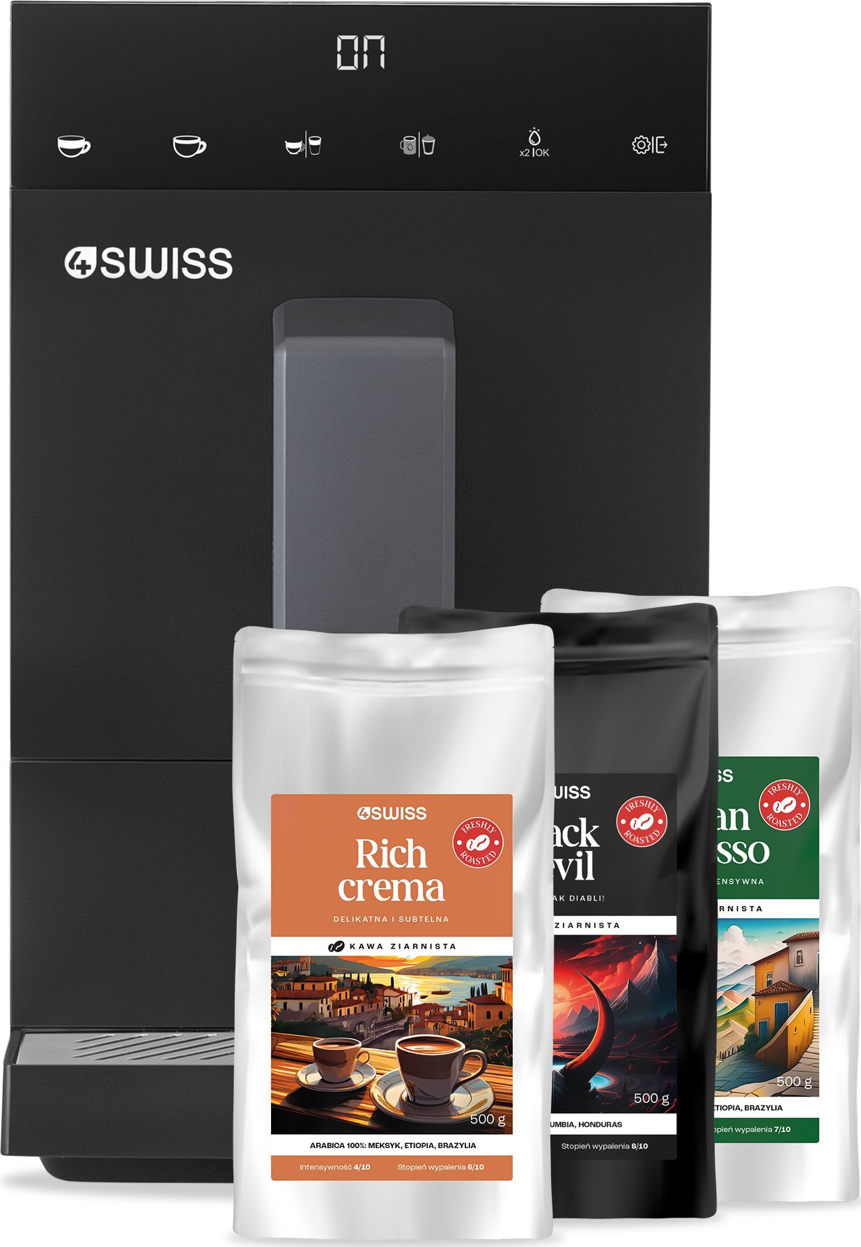 4Swiss A23 Siena tlakový kávovar + sada 3 ks kávy po 500 g