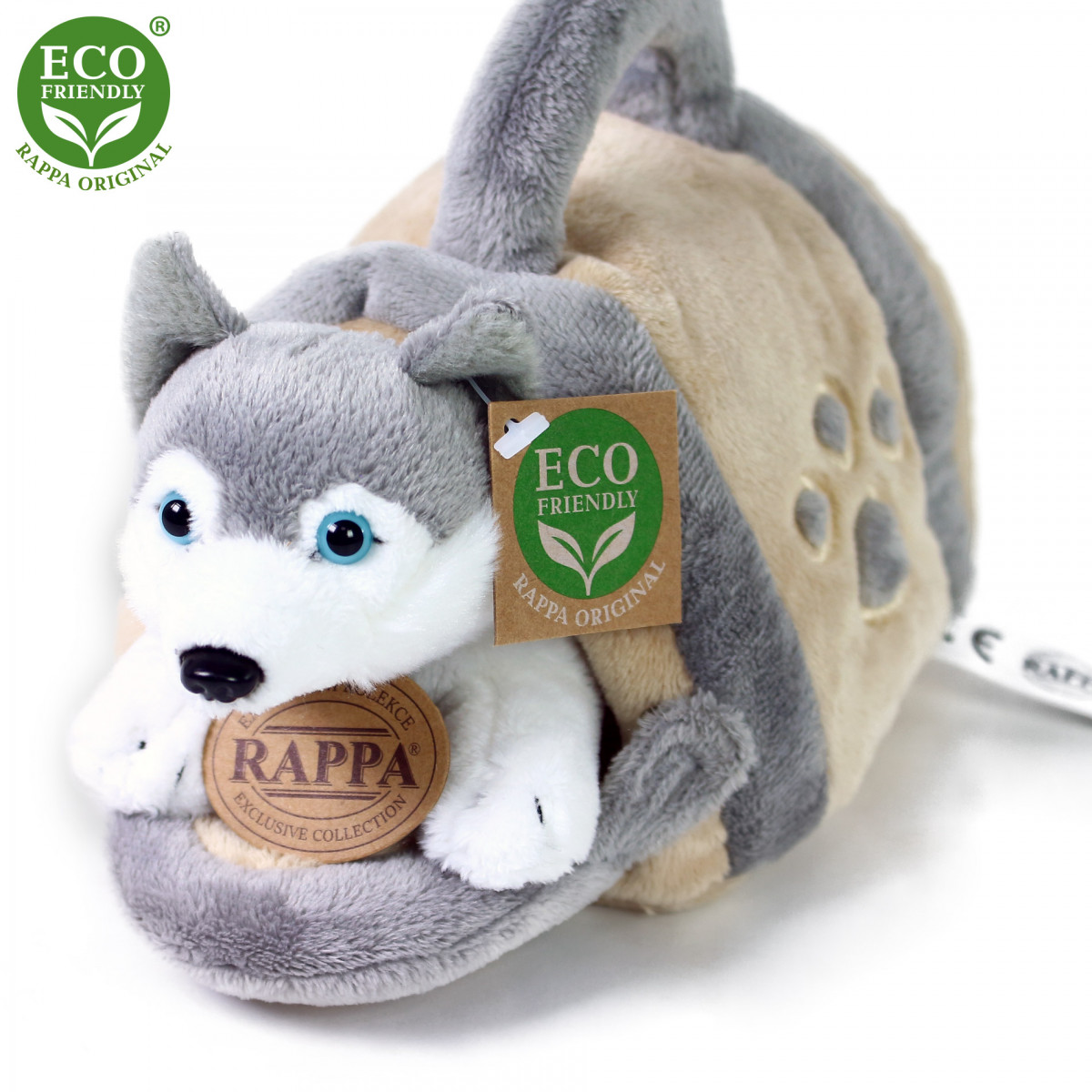 Rappa Plyšový pes Husky  s přepravkou 13 cm ECO-FRIENDLY