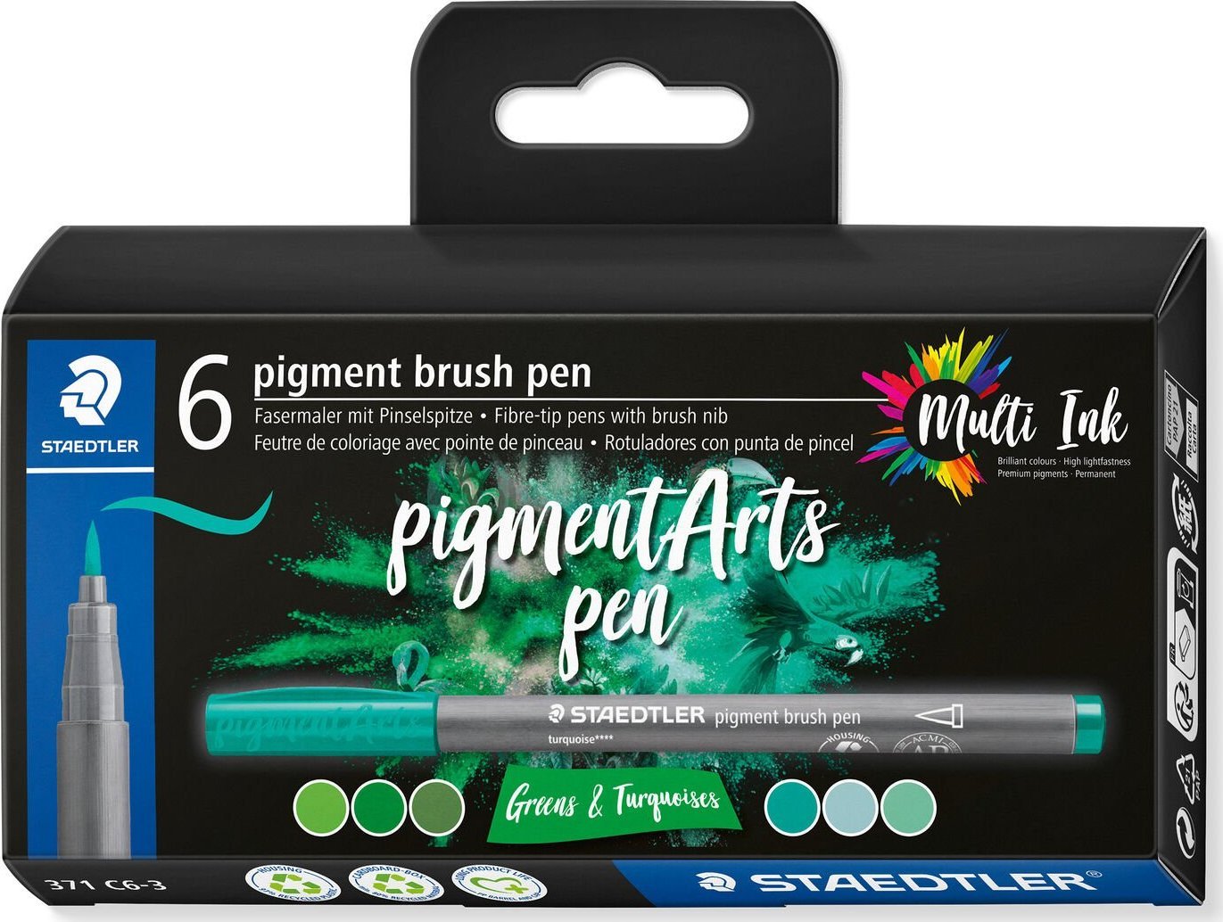 Staedtler STAEDTLER MultiInk pigmentové umělecké štětcové pero sada 6 kusů zelené a turecké maloobchodní prodej