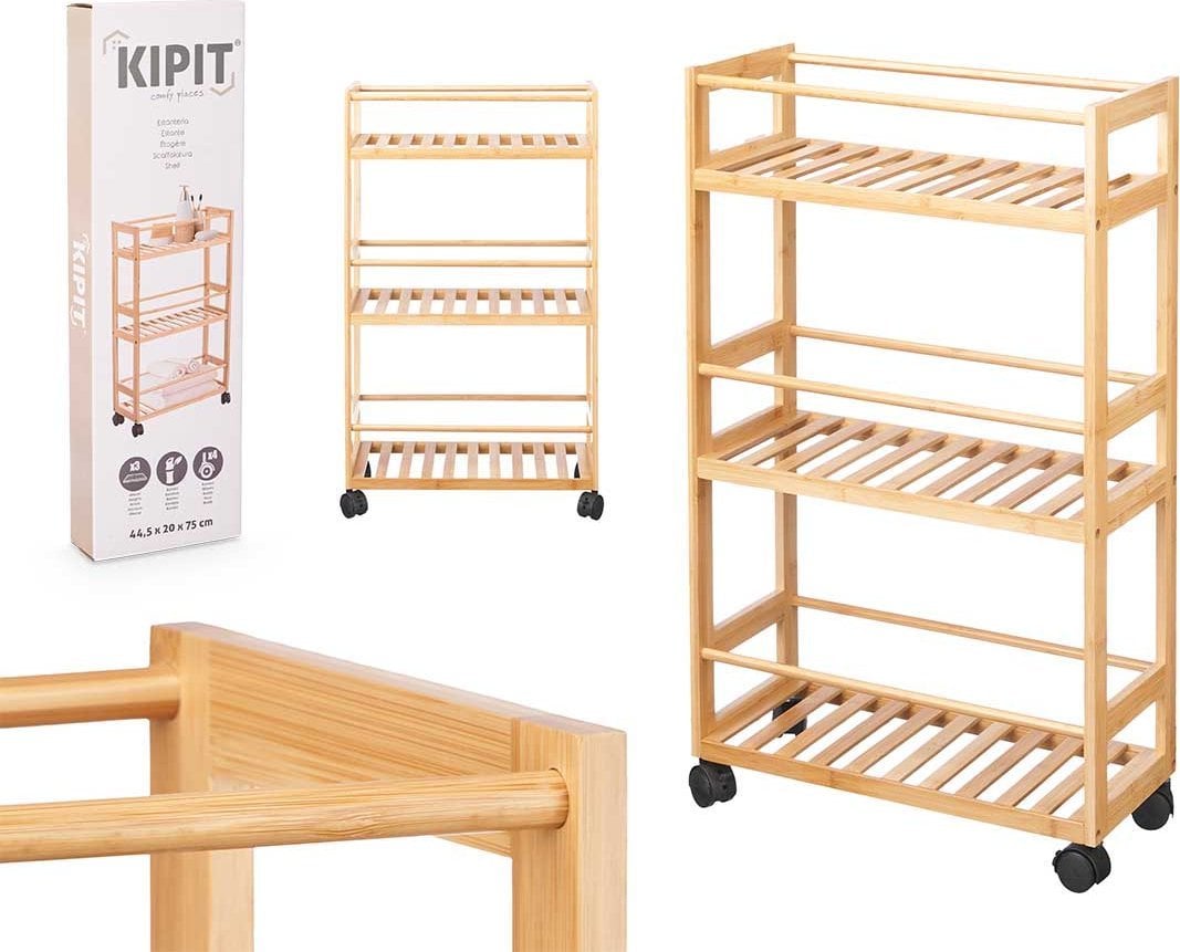 Kipit Bambusová police BAMY na kolečkách, 44,5 x 20 x 75 cm