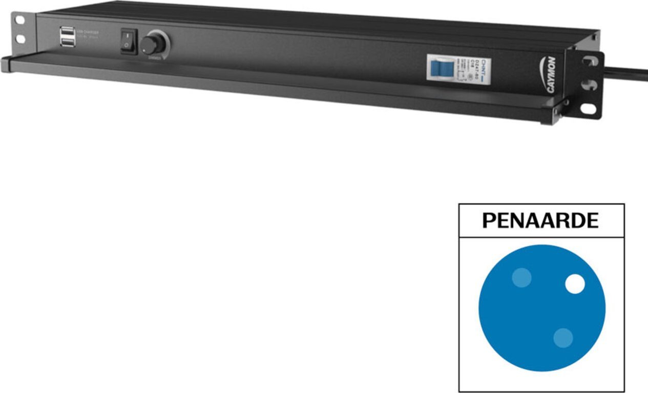 CAYMON PSR429F/B Napájecí proužek 19 – 9 francouzských zásuvek, LED lampa/USB/pojistka