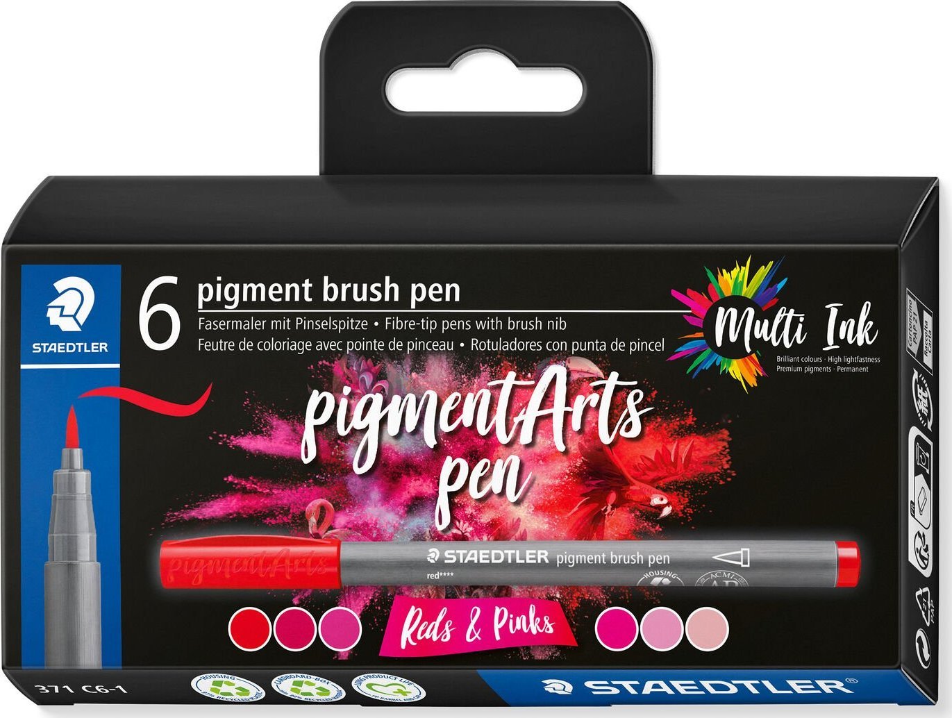 Staedtler Sada 6 štětcových fixů MultiInk Pigment Arts, červená a růžová, maloobchodní cena