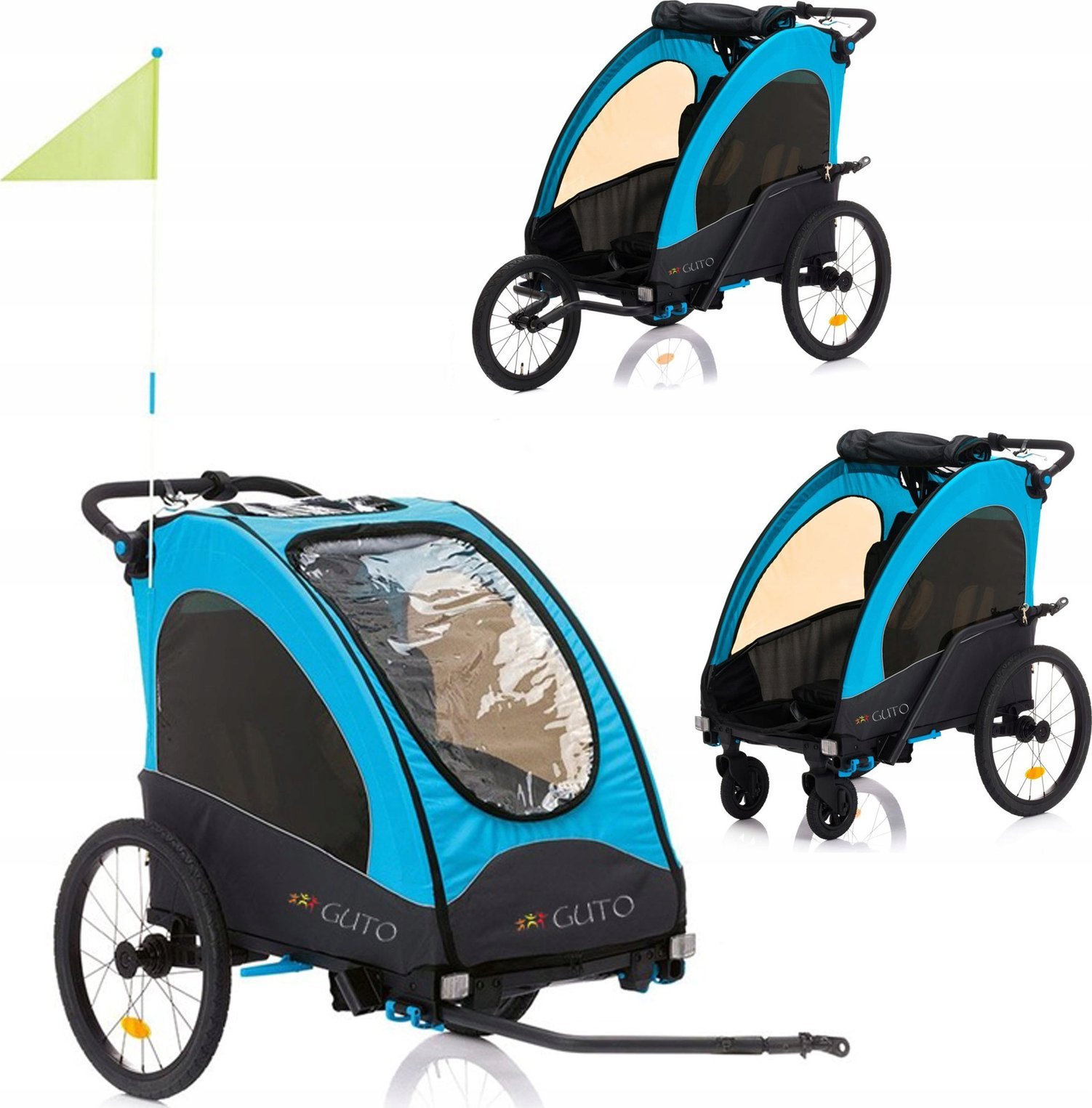 Guto Guto Přívěs, kočárek, běžecký vozík 3v1 hliníkový Deluxe Buggy PRO černo-modrý, EAN 5909876513148