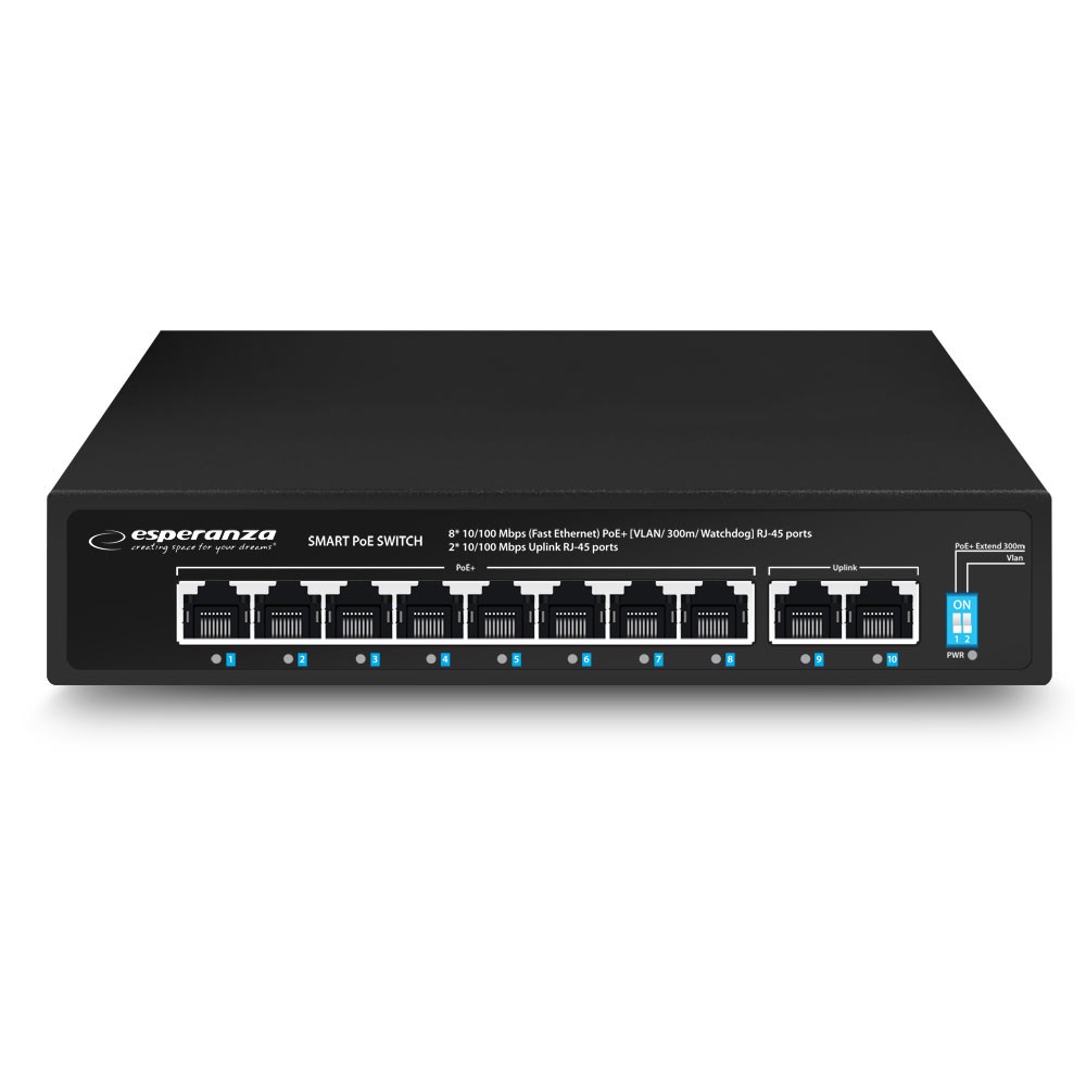 Esperanza ENS106 10-portový Poe Switch 10/100 96W