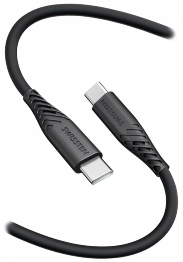 SWISSTEN DATOVÝ KABEL SOFT SILICONE USB-C / USB-C 0,4 M ČERNÝ