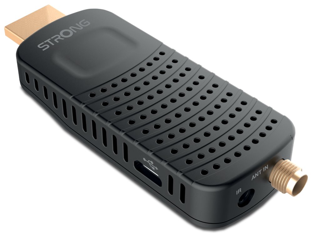 STRONG DVB-T/T2 tuner HDMI stick SRT 84/ Full HD/ H.265/HEVC/ externí anténa/ EPG/ PVR/ HDMI/ USB/ micro USB/ IR/ černý