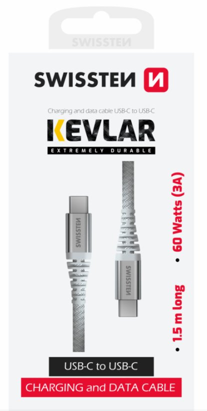 Swissten datový kabel kevlar usb-c / usb-c 1,5 m bílý