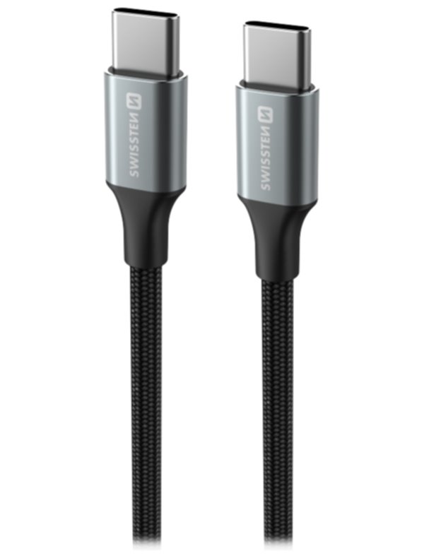 SWISSTEN DATOVÝ KABEL TEXTILE II USB-C / USB-C 1,5 M ČERNÝ