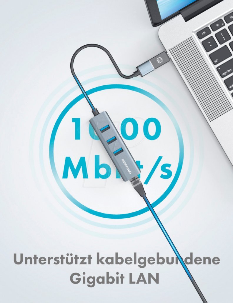 Graugear USB HUB GRAUGEAR USB-HUB 3x USB 3.0 porty Type-A+ Gbit LAN maloobchod