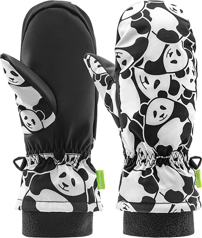 Kombi Dětské lyžařské rukavice Qunature Panda s tepelným přenosem, velikost S - černobílé