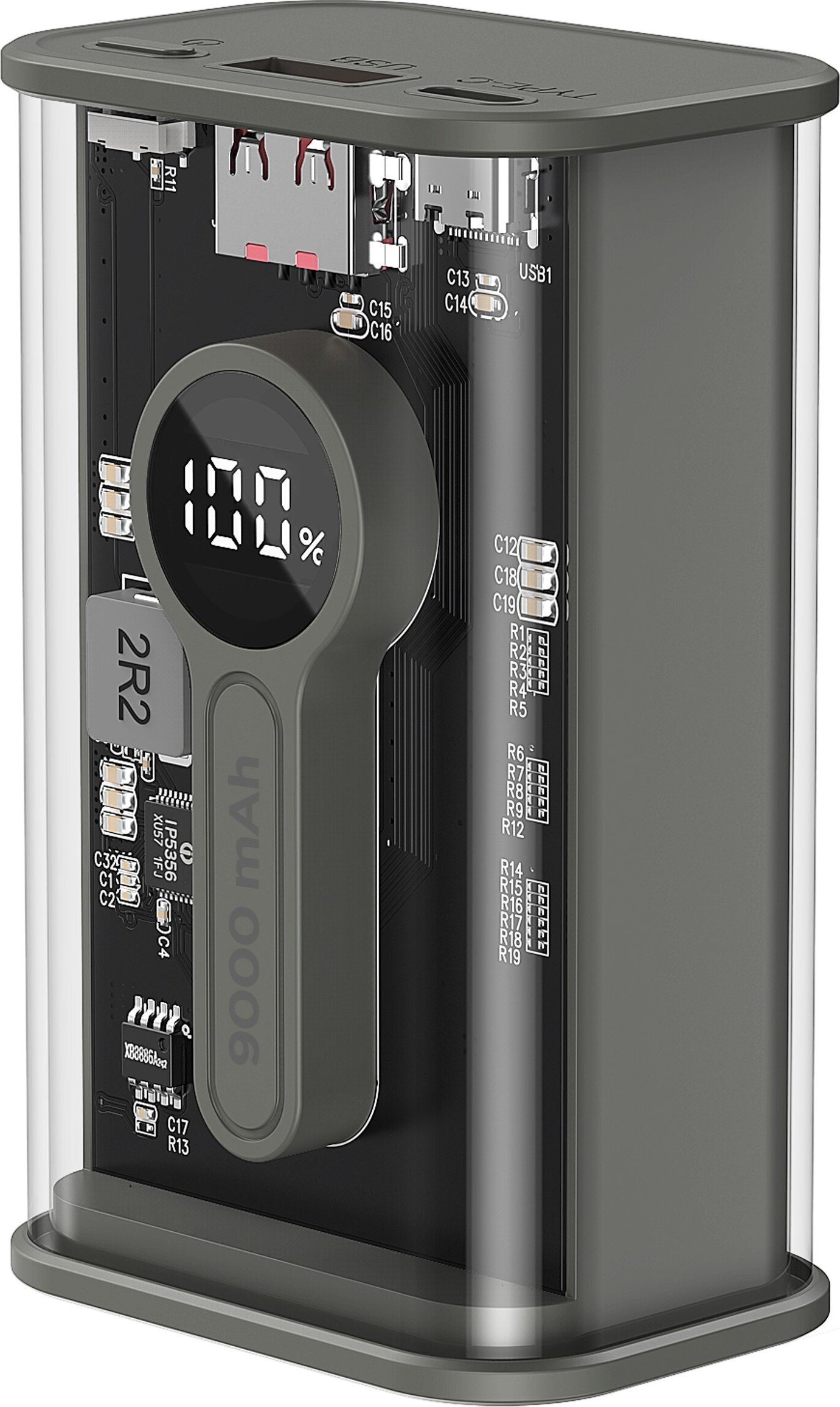PowerBank Transparent 9000 mAh QC3.0 Black