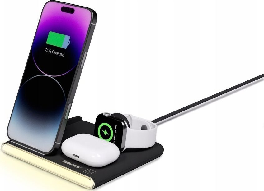 Jabees PowerGlow 4v1 QI nabíječka pro telefon Smartwatch Sluchátka LED lampa / černá