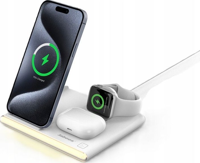 Jabees PowerGlow 4v1 QI nabíječka pro telefon Smartwatch Sluchátka LED lampa / bílá