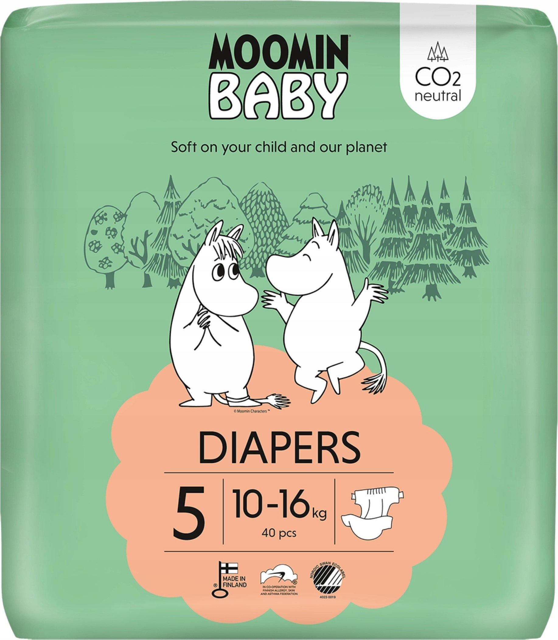 MOOMIN Baby, Pleny 5 MAXI (10-16 kg), 40 ks. EKO