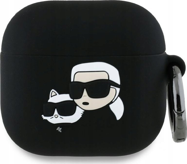 Karl Lagerfeld KLA4RUNKCHK silikonový kryt na AirPods 4 černý/černý s 3D hlavou Karl&Chaupette