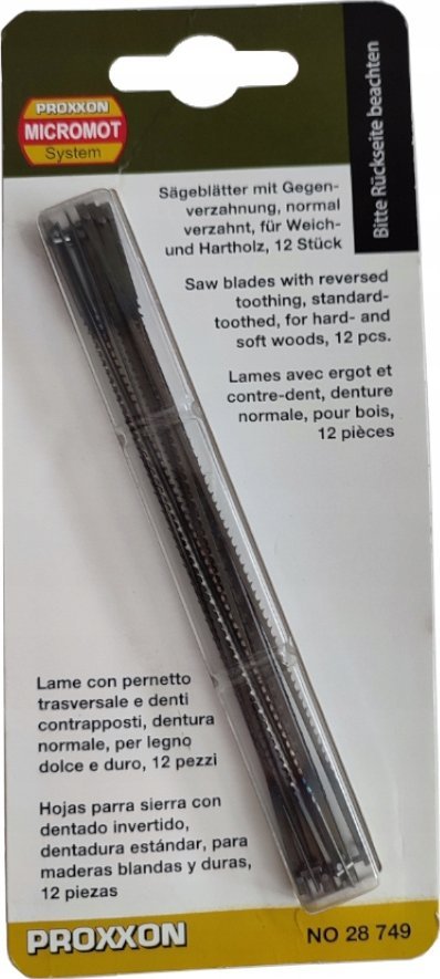 Pilový list Proxxon s reverzním ozubením, 14 zubů. pro 25 mm pro přímočarou pilu Proxxon, [12 ks.]