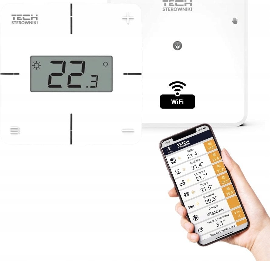 Tech Bezdrátový pokojový termostat T2 X WiFi s výkonným modulem, povrchová montáž