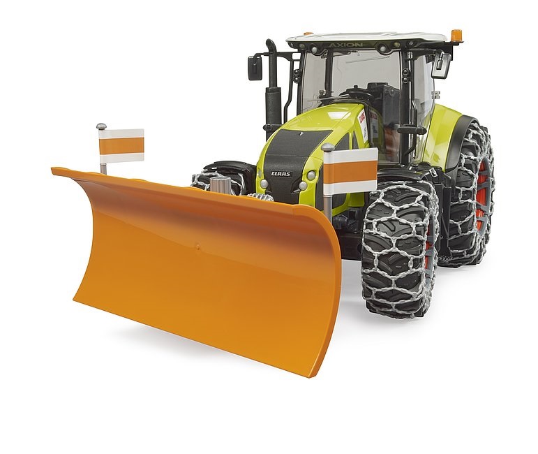 Bruder Claas Axion 950 se sněhovými řetězy a radlicí pluhu, model vozidla