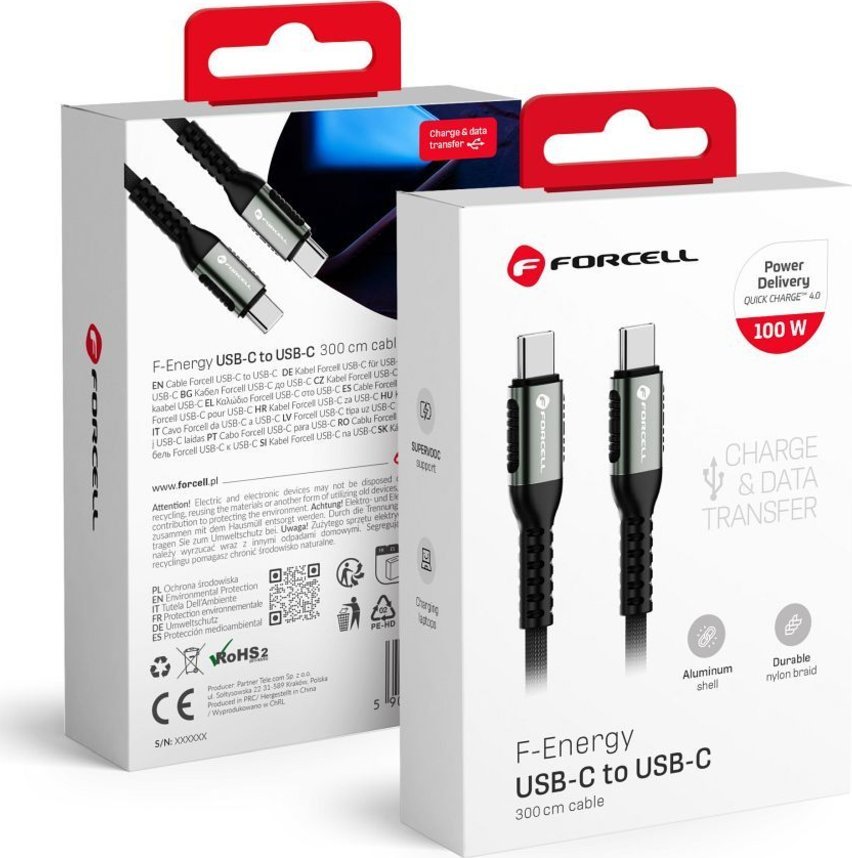 ForCell USB kabel USB-C - USB-C 3 m černý