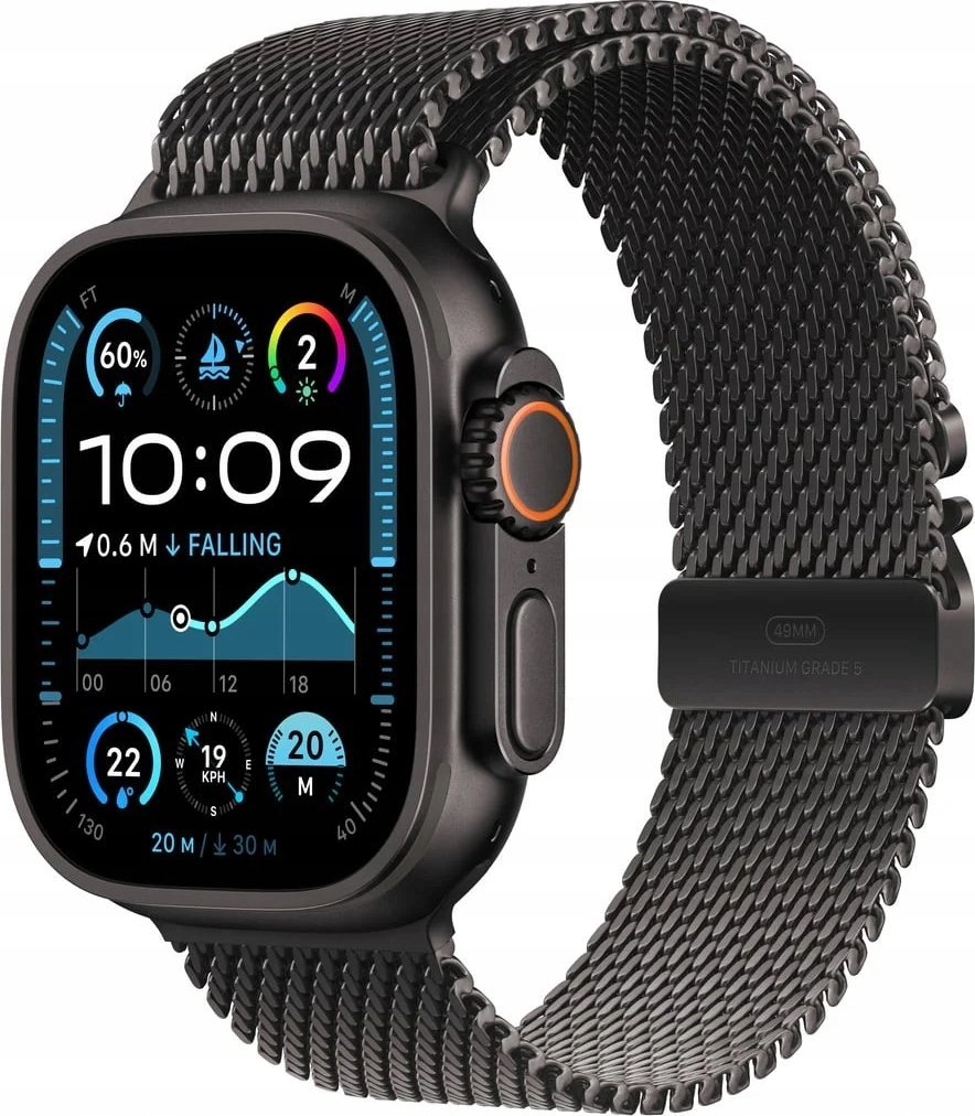 Apple Watch Ultra 2 GPS + Cellular, 49mm černé titanové pouzdro s černým titanovým náramkem Milanese S