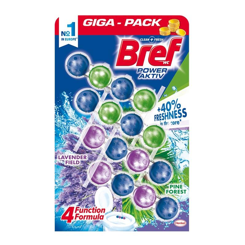BREF WC čistič-osvěžovač BREF POWER AKTIV LAVENDER+BOROVICE, 4×50 g