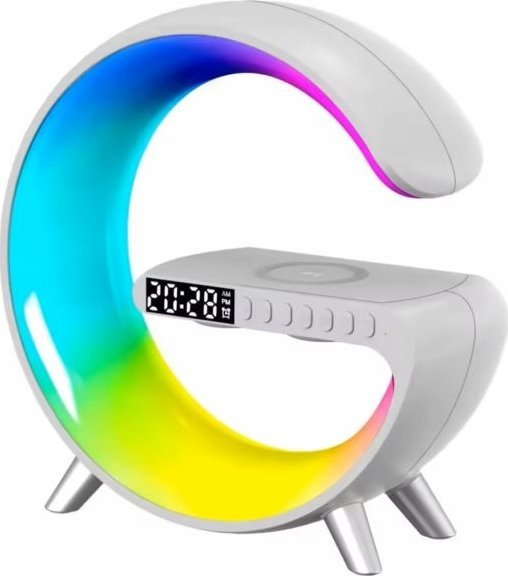4kom.pl ECOBOX LED NOČNÍ LAMPA QI INDUKTIVNÍ NABÍJEČKA REPRODUKTOR HODINY BUDÍK RGB VELKÁ
