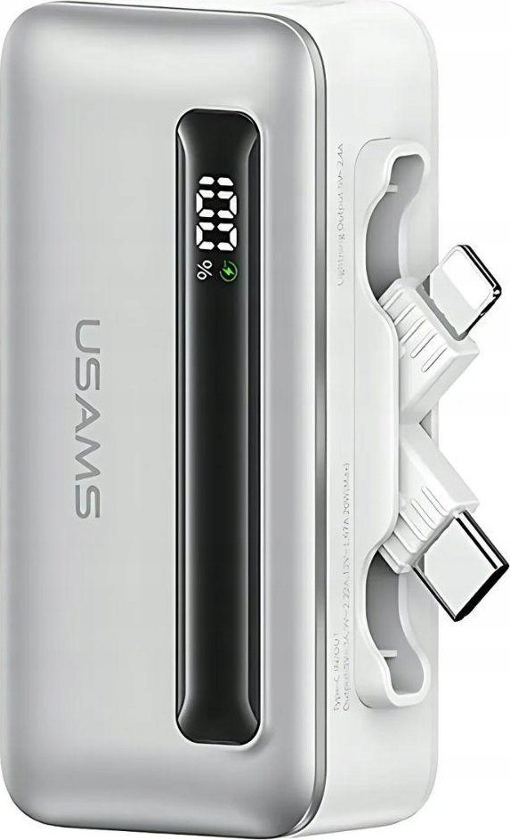 USAMS Powerbanka 4500mAh 20W USB-C/Lightning Fast Charge stříbrná