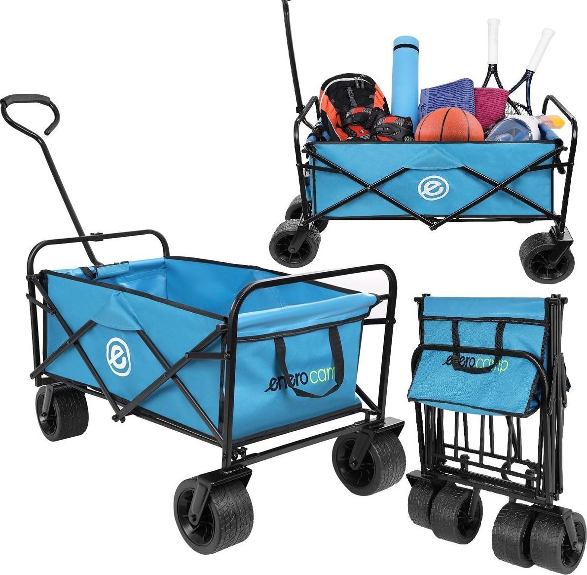 Enero Luxusní skládací cestovní plážový kočárek 66x48x90cm s rukojetí modrý
