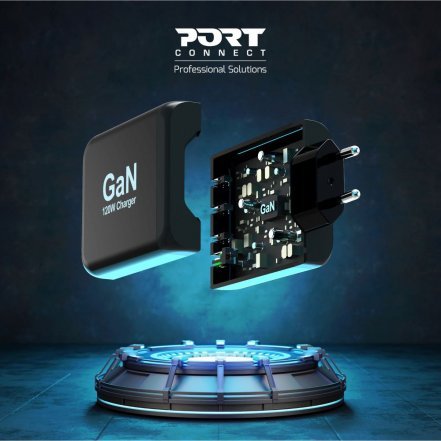 PORT CONNECT Síťová nabíječka pro USB-C a  USB-A, 120 W, černá