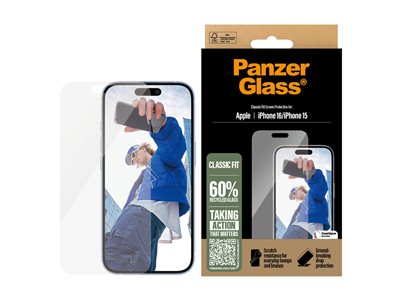 PanzerGlass - Ochrana obrazovky pro mobilní telefon - klasický tvar - sklo - pro Apple iPhone 15, 16